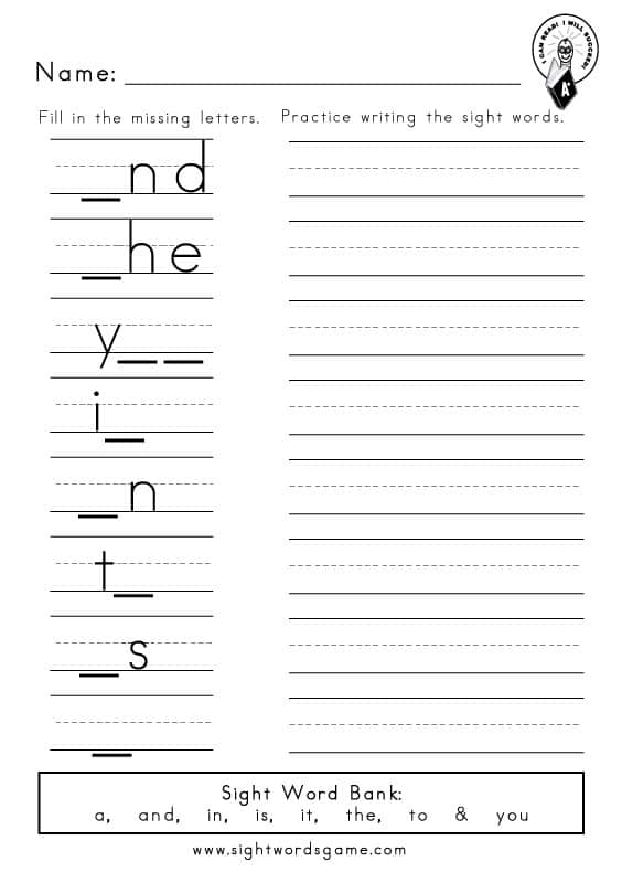 Dolch Sight Word Worksheets Pre Primer Words
