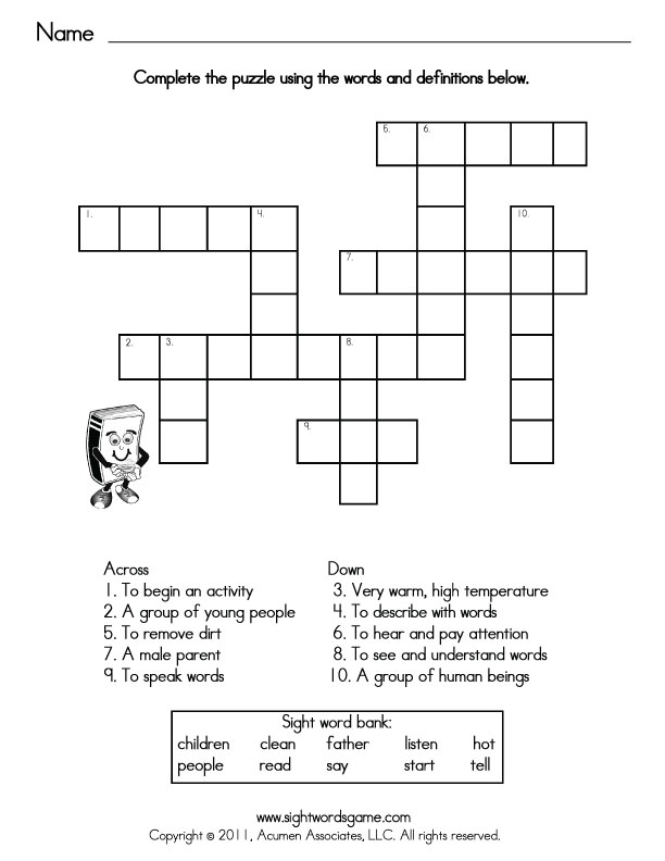 Sight Word Games Crossword Puzzles Sight Words Reading Writing Spelling Worksheets