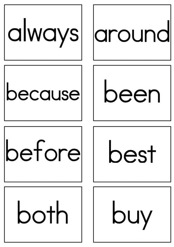 1st grade sight words flash cards printable