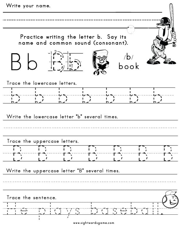 the letter b sight words reading writing spelling worksheets