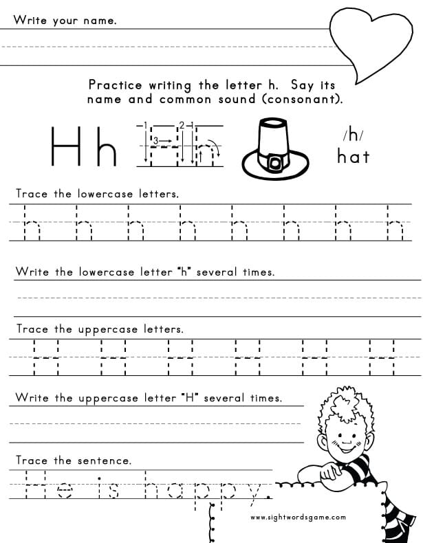 Letter H Writing Practice Worksheet Free Kindergarten English Worksheet For Kids Free Tracing 