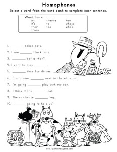 Homophones - we provide a list of common homophones and worksheets